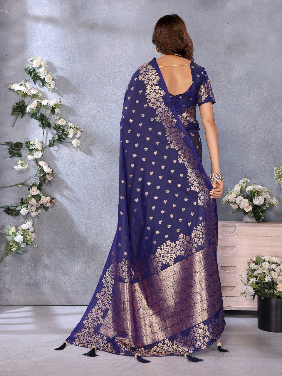 Awesome Banarasi Silk Navy Blue Color Saree
