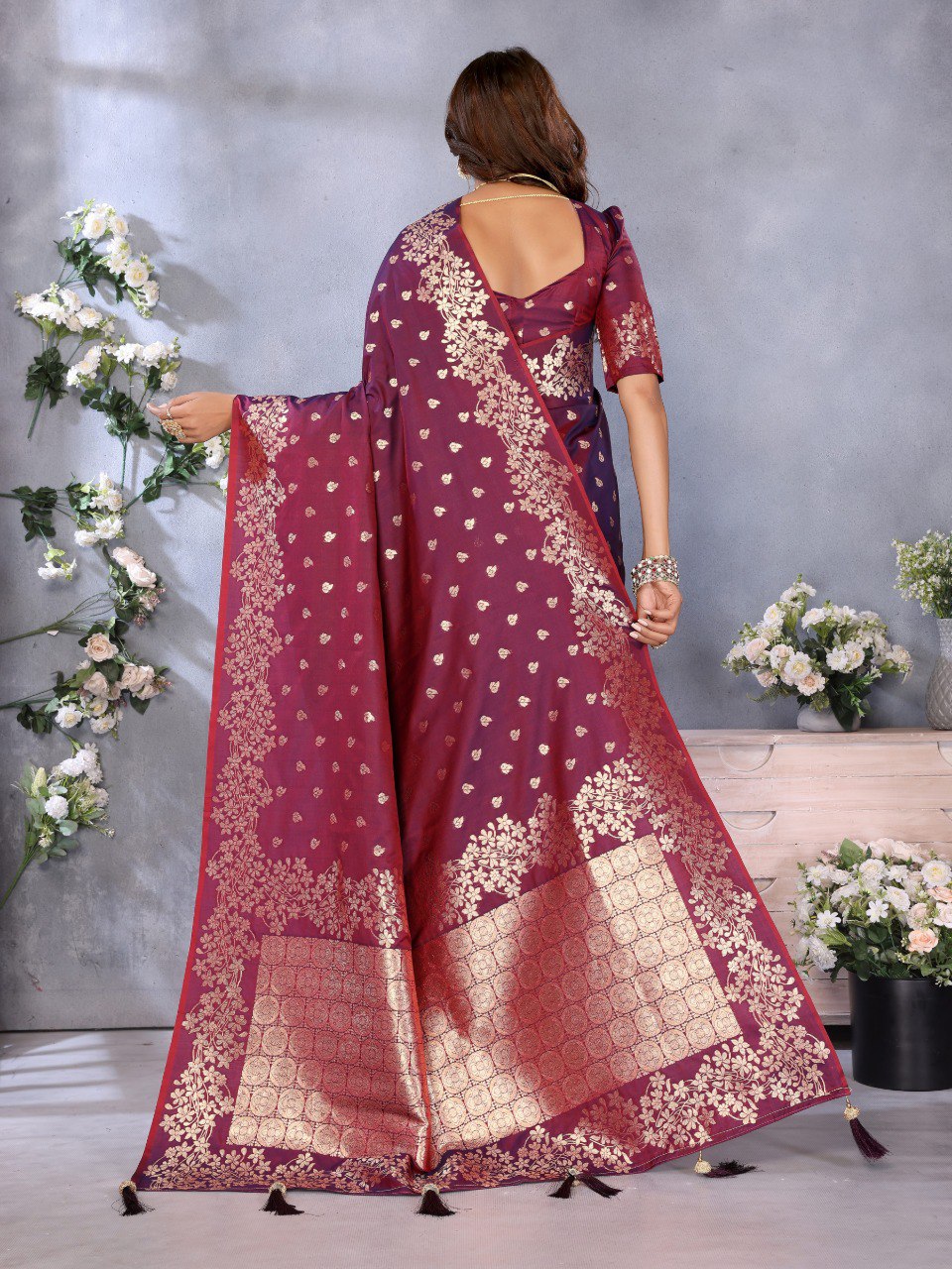 Awesome Banarasi Silk Wine Color Saree