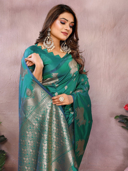 Festive Wear Rama Color Banarasi Silk Saree