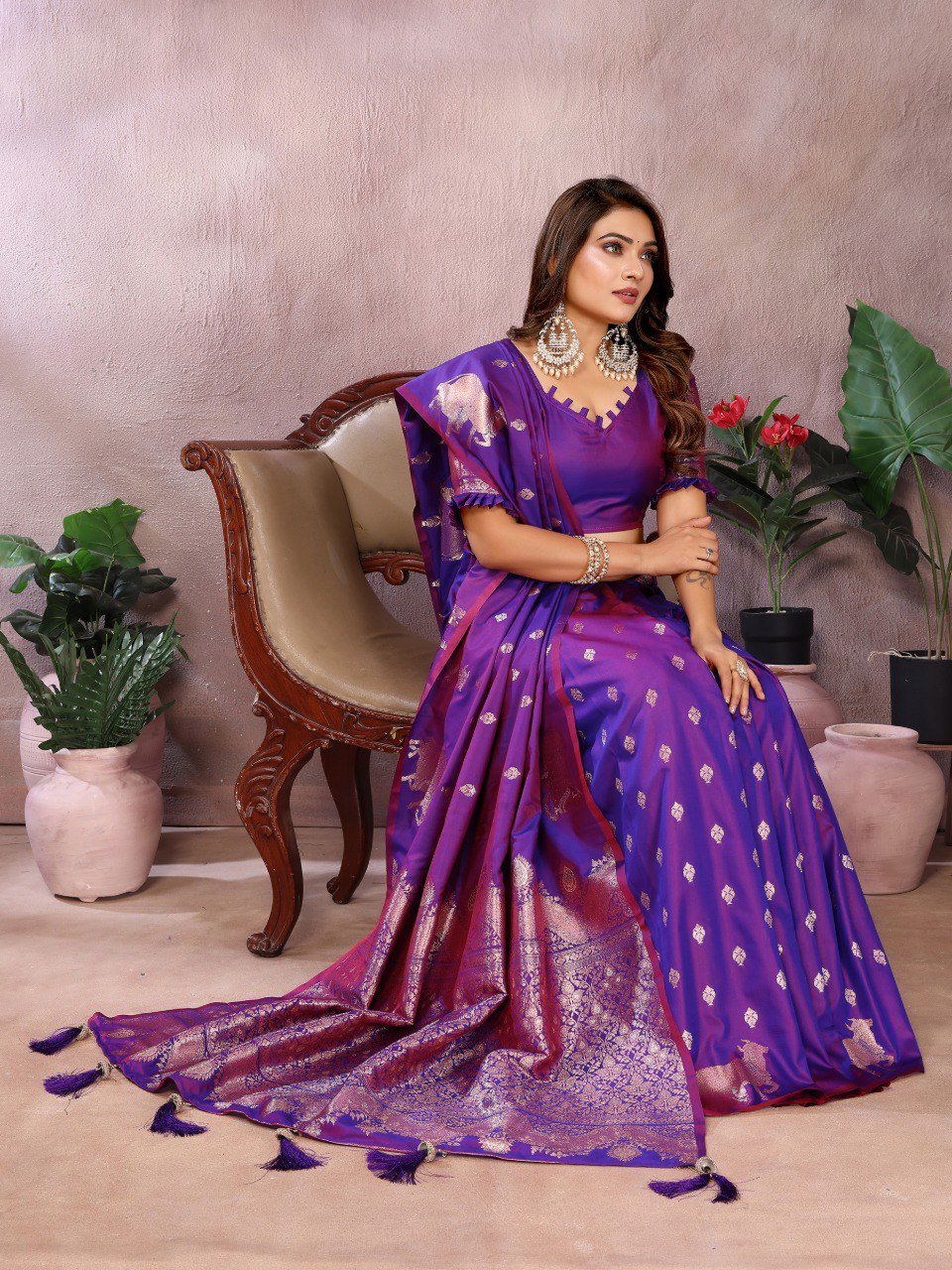 Festive Wear Purple Color Banarasi Silk Saree