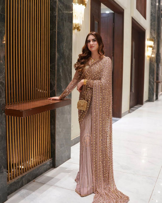 Stunning Sequence Work Light Pink Color Saree