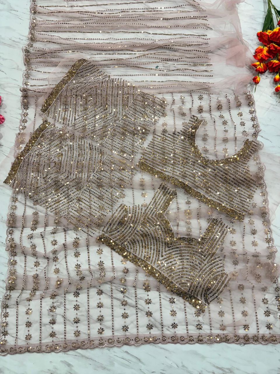 Stunning Sequence Work Light Pink Color Saree