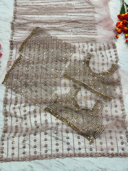 Stunning Sequence Work Light Pink Color Saree