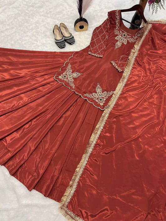 Function Wear Bids Hand Work Orange Color Top With Lehenga