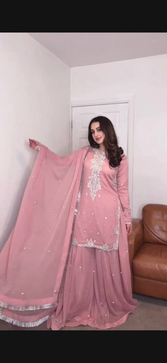 Preferable Georgette Peach Color Palazzo Suit