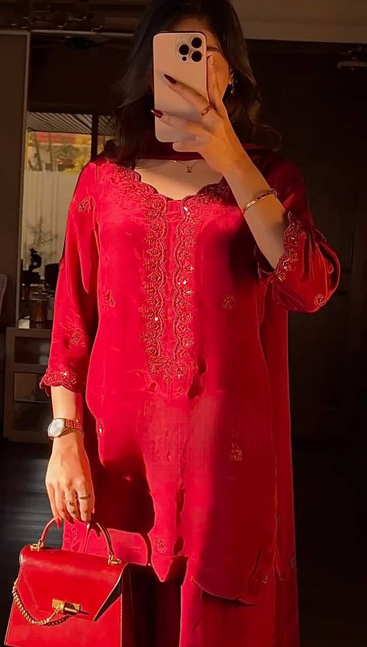 Elegant Sequence Work Red Color Salwar Suit