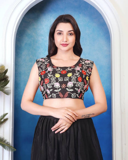 Party Wear Multi Embroidery Work Black Color Lehenga Choli