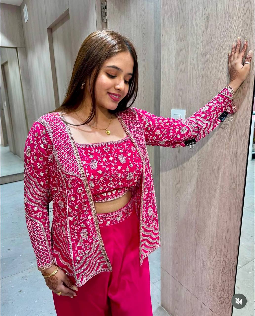 Designer Heavy Work Pink Color Palazzo Suit With Koti