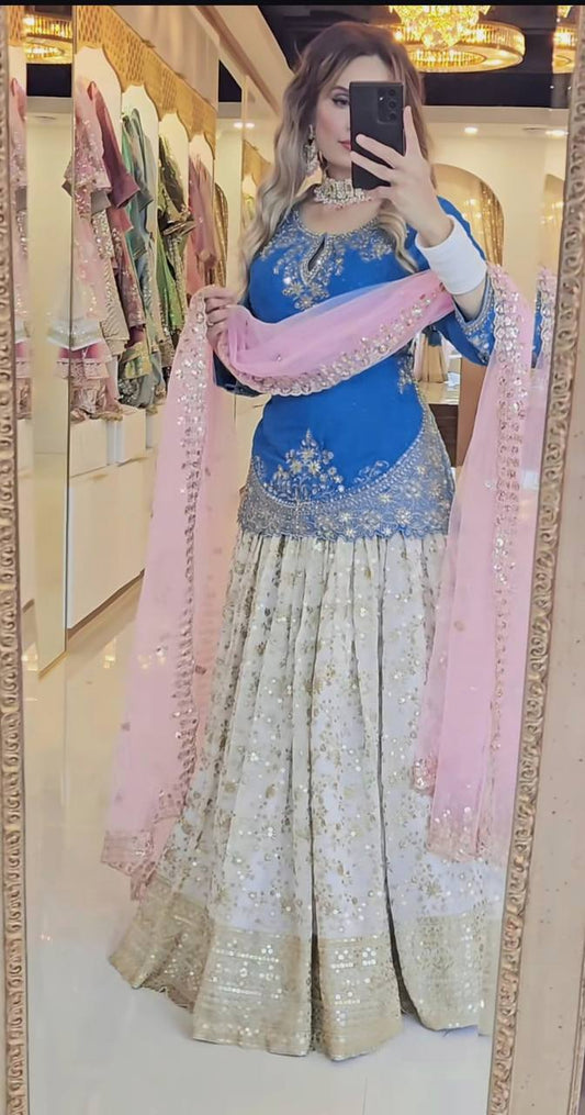 Traditional Wear Embroidery Work Blue Color Lehenga Choli