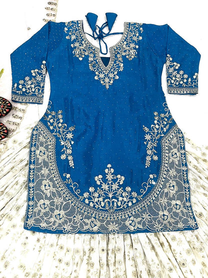 Traditional Wear Embroidery Work Blue Color Lehenga Choli