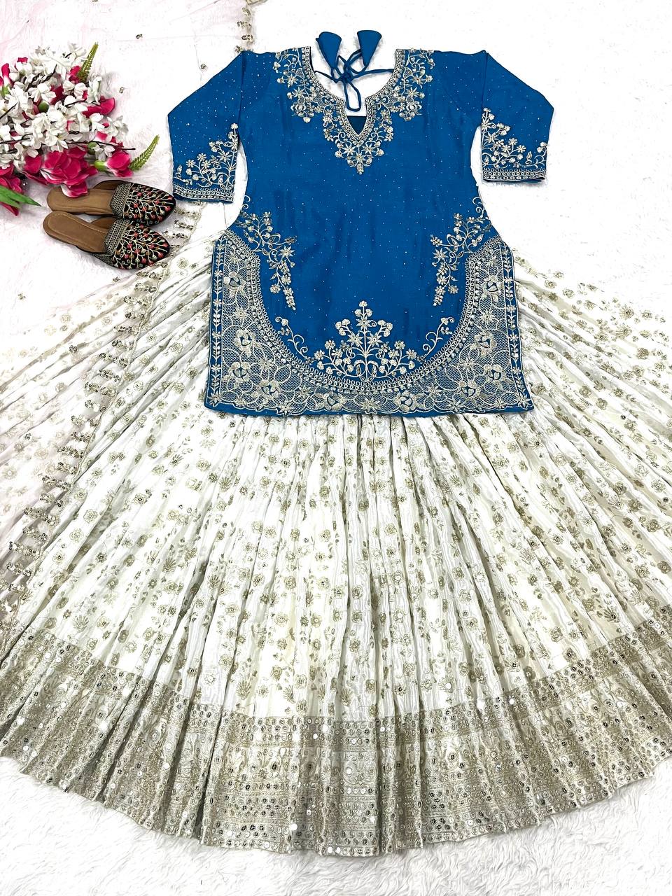 Traditional Wear Embroidery Work Blue Color Lehenga Choli