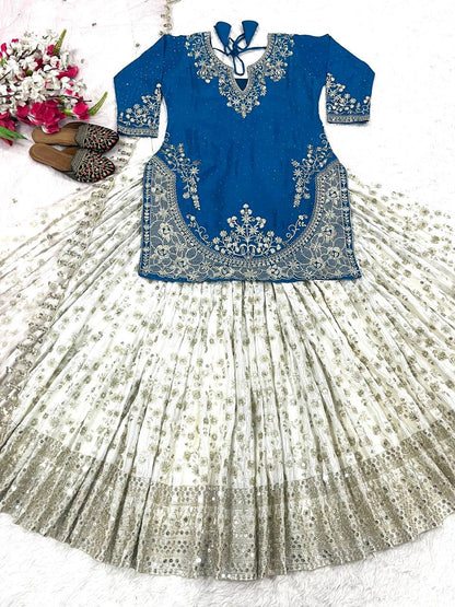 Traditional Wear Embroidery Work Blue Color Lehenga Choli