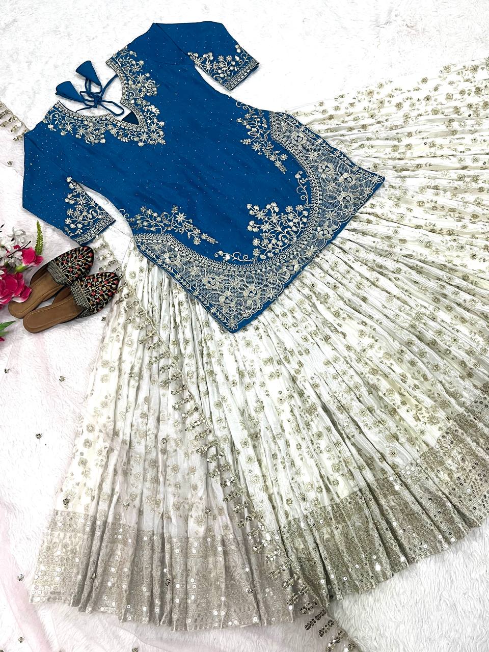 Traditional Wear Embroidery Work Blue Color Lehenga Choli