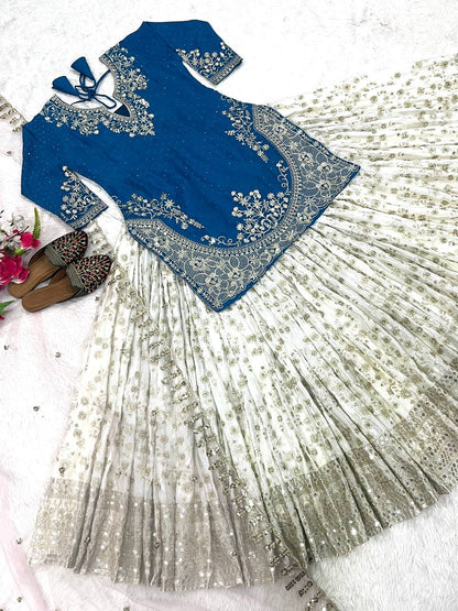 Traditional Wear Embroidery Work Blue Color Lehenga Choli