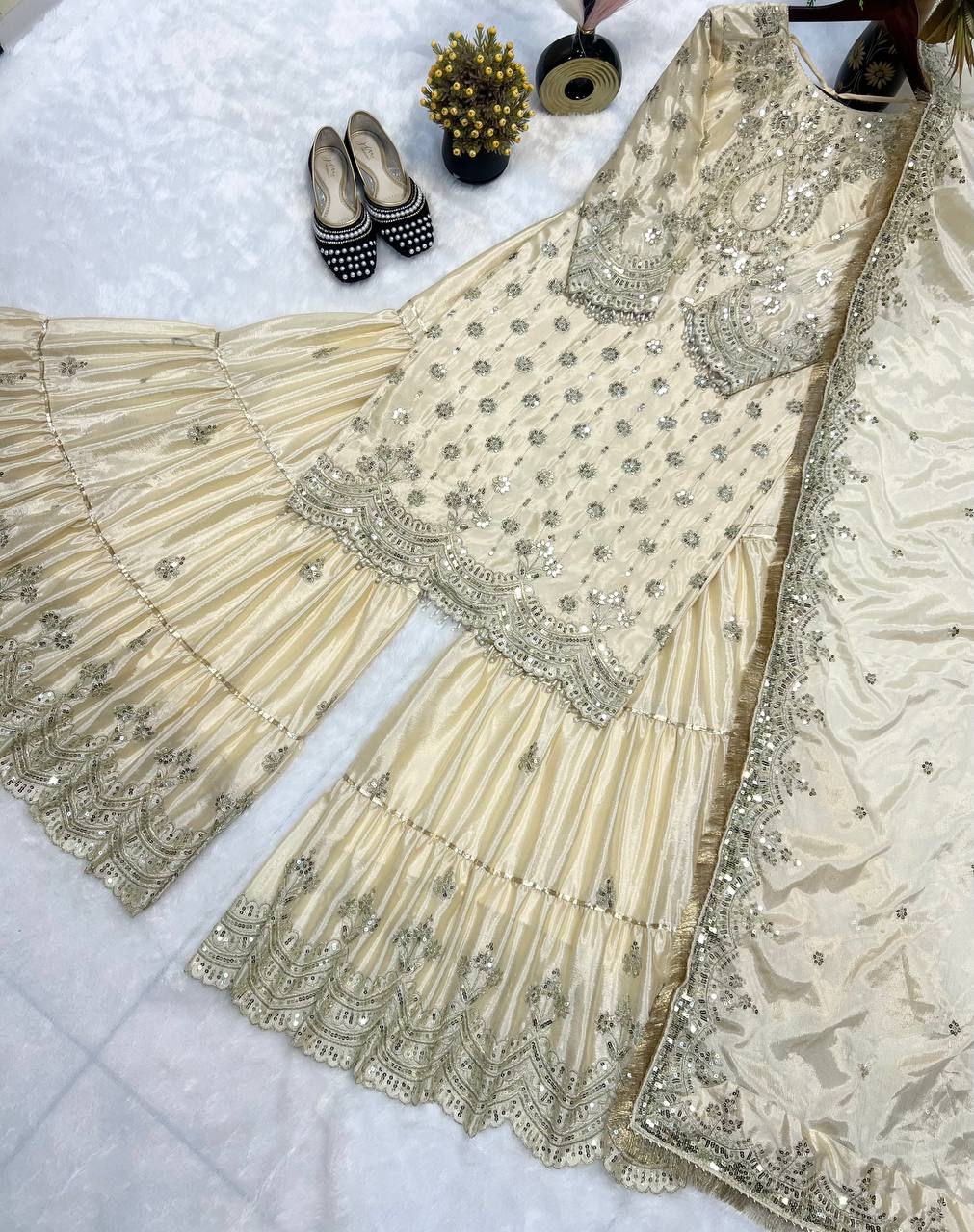 Innovative Sequence Work Off White Color Sharara Suit