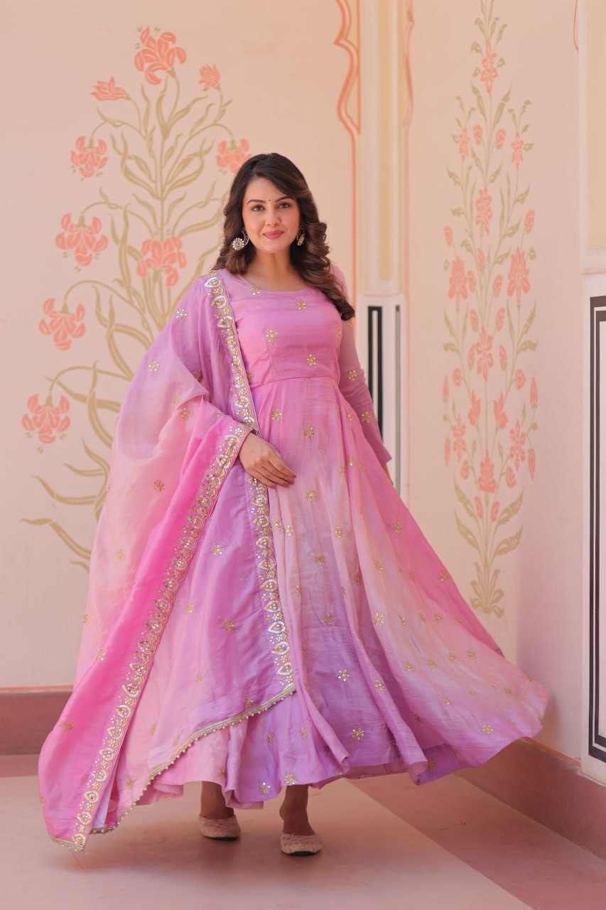 Mesmerizing Embroidered Work Pink Color Gown