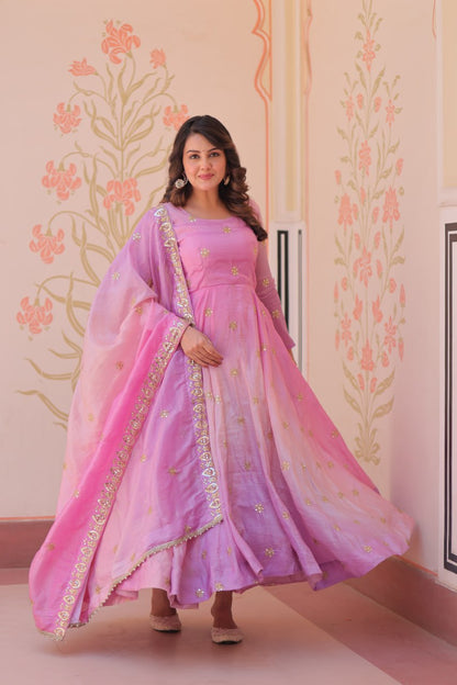 Mesmerizing Embroidered Work Pink Color Gown