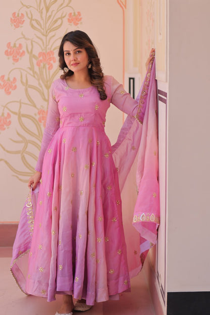 Mesmerizing Embroidered Work Pink Color Gown