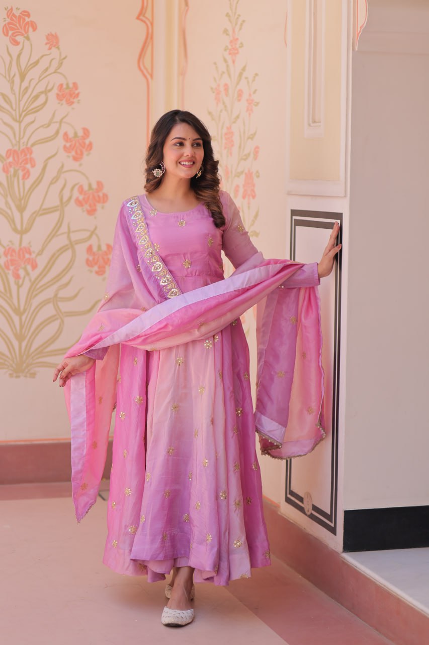 Mesmerizing Embroidered Work Pink Color Gown