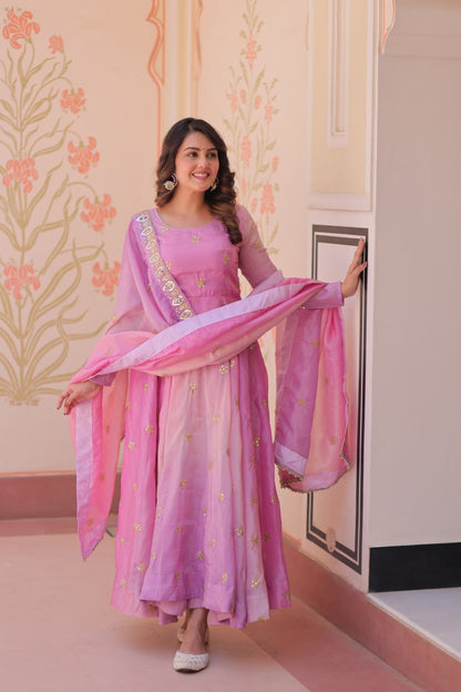 Mesmerizing Embroidered Work Pink Color Gown