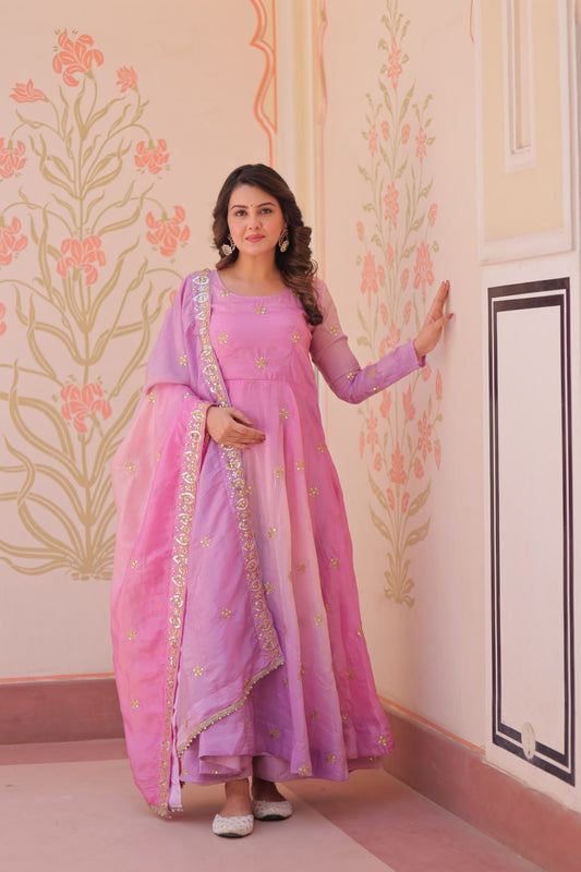 Mesmerizing Embroidered Work Pink Color Gown