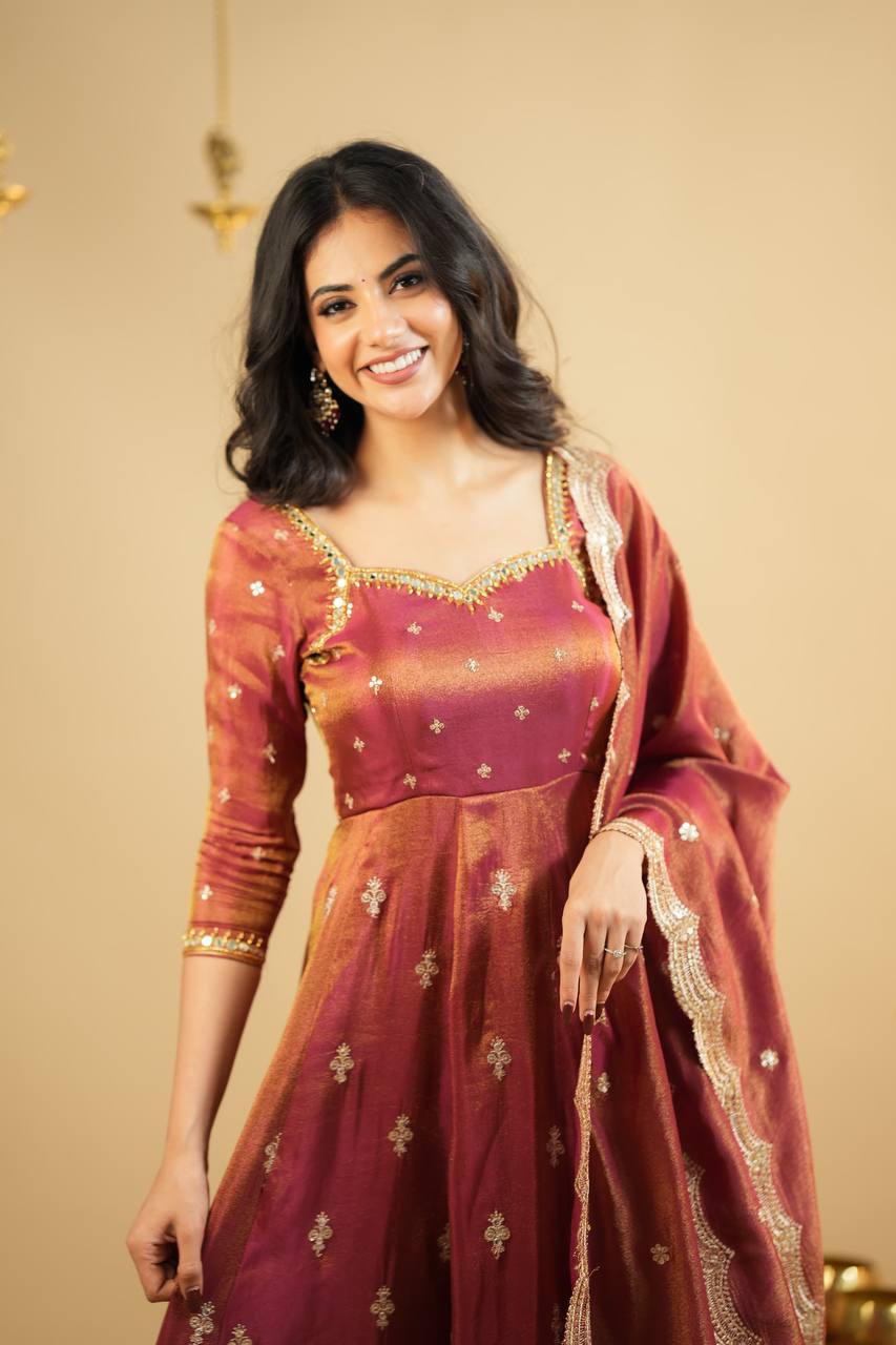 Full Heavy Work Orange Color Gown With Dupatta