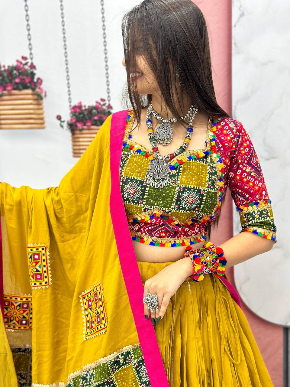 Stunning Mehndi Color Navratri Special Lehenga Choli