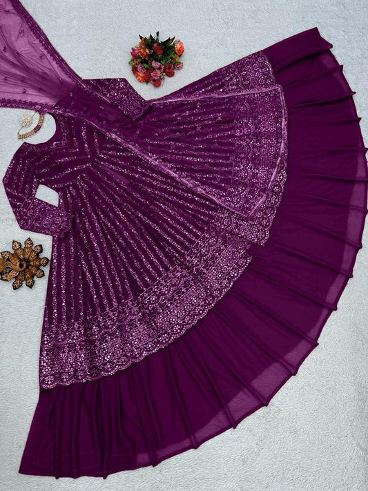 Delightful Sequence Thread Work Wine Top With Lehenga