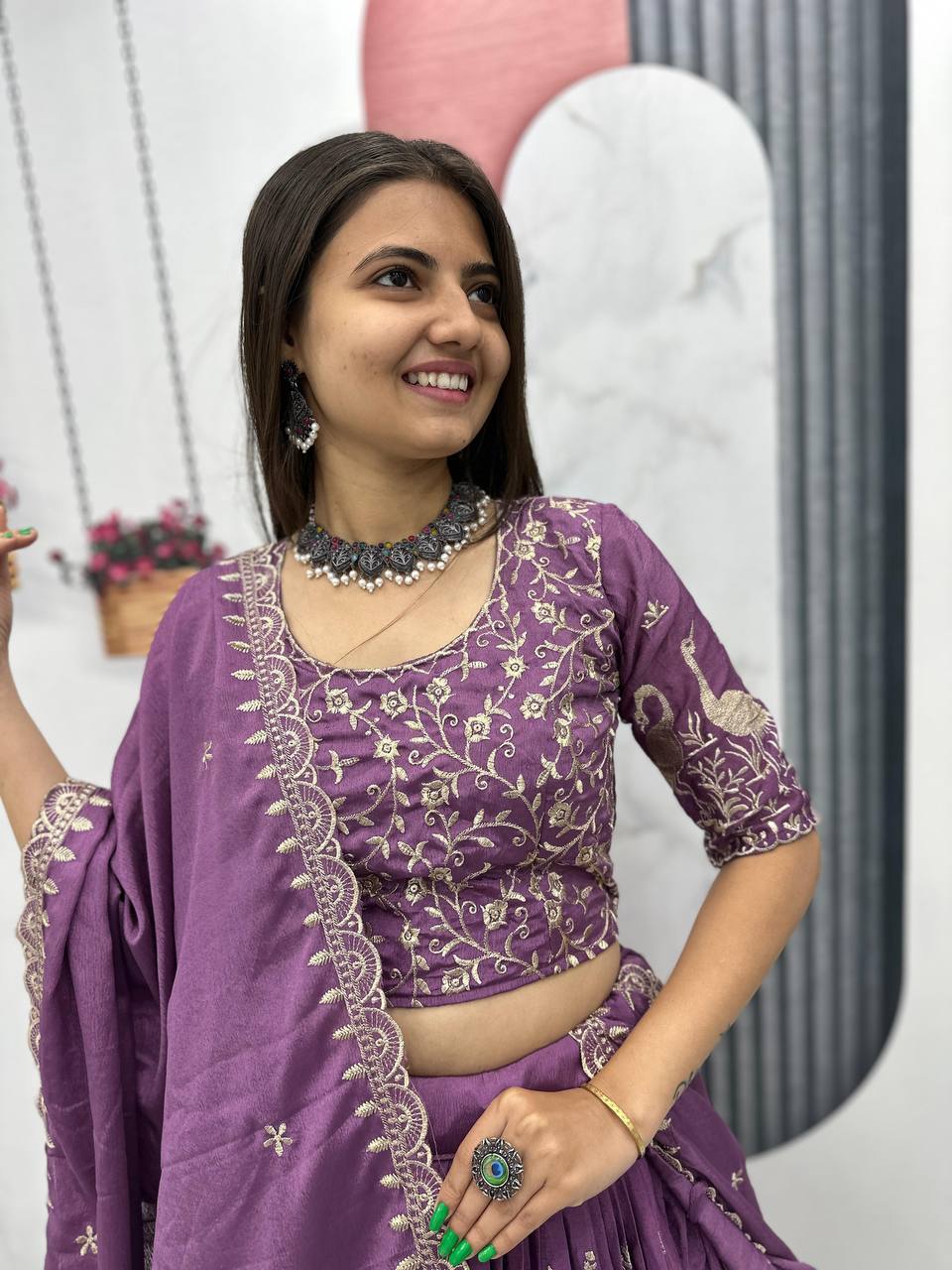 Wedding Wear Embroidery Work Lavender Color Lehenga Choli