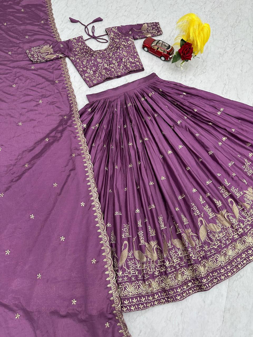 Wedding Wear Embroidery Work Lavender Color Lehenga Choli