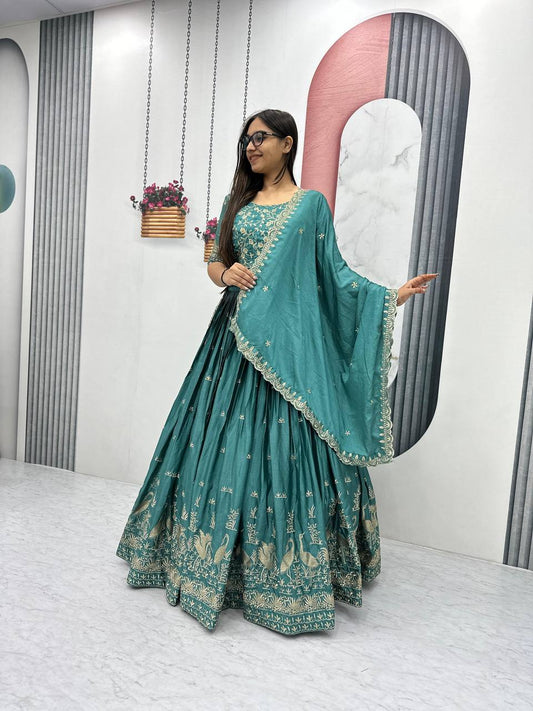 Wedding Wear Embroidery Work Rama Color Lehenga Choli