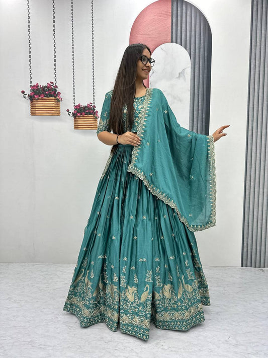 Wedding Wear Embroidery Work Rama Color Lehenga Choli