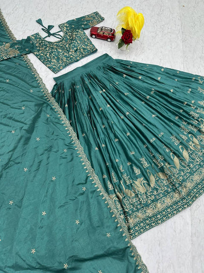 Wedding Wear Embroidery Work Rama Color Lehenga Choli