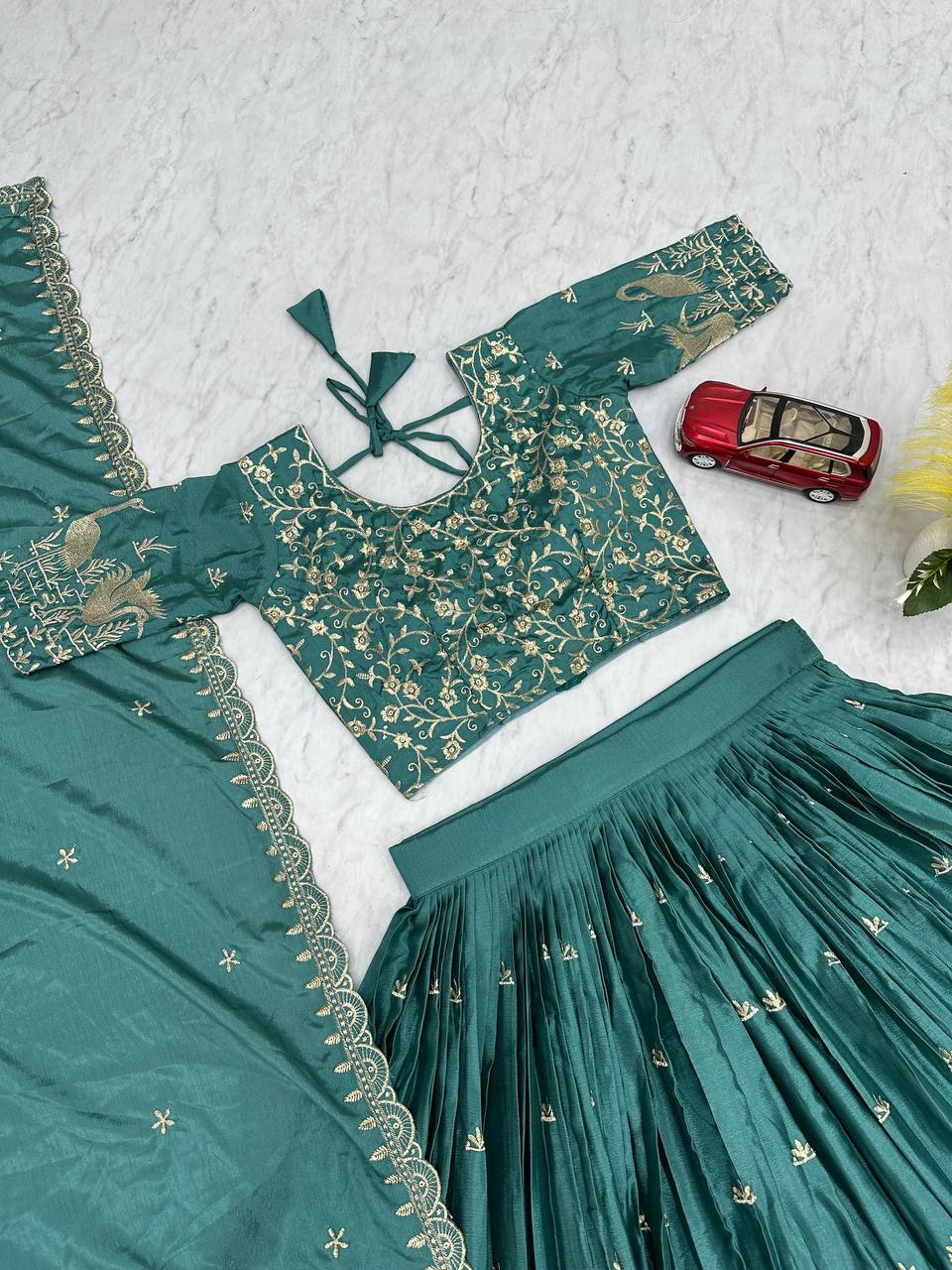 Wedding Wear Embroidery Work Rama Color Lehenga Choli