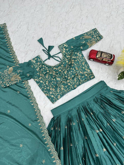 Wedding Wear Embroidery Work Rama Color Lehenga Choli