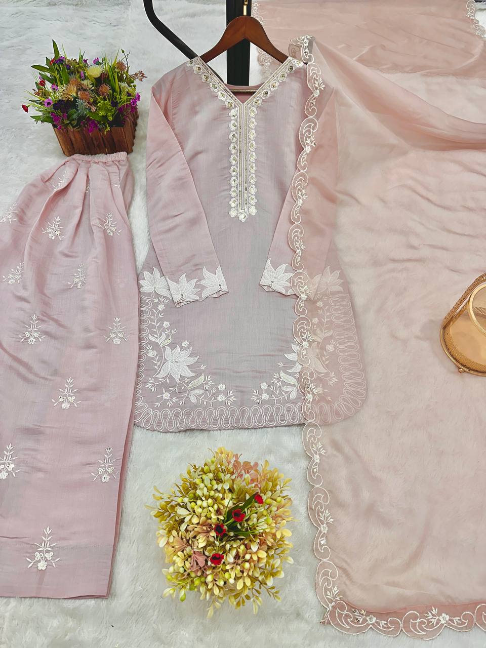 Sequence Work Punjabi Style Peach Color Salwar Suit