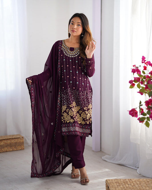 Wonderful Sequence Work Wine Color Salwar Suit