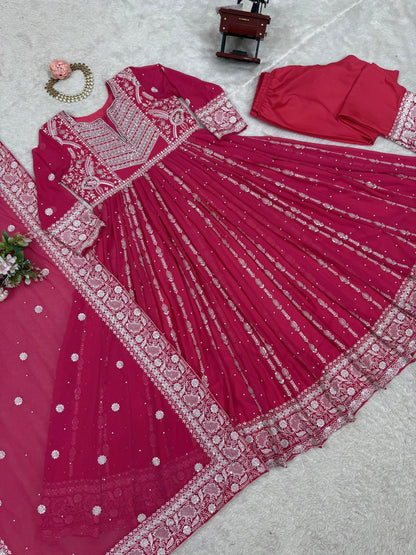Traditional Wear Sequence Work Pink Color Gown With Dupatta
