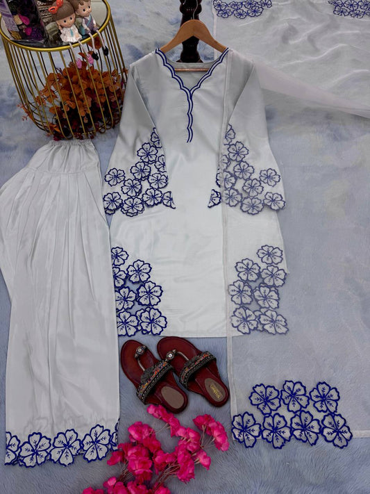 Sky Blue Color Embroidery Work Palazzo Style Salwar Suit