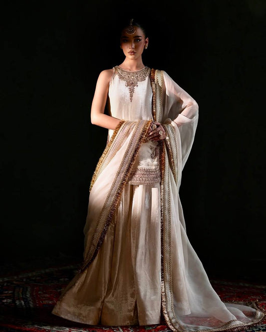 Off White Color Work Sequences Innovative Palazzo Suit