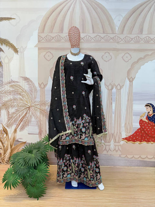 Black Color Shining Gold Crush Palazzo Suit