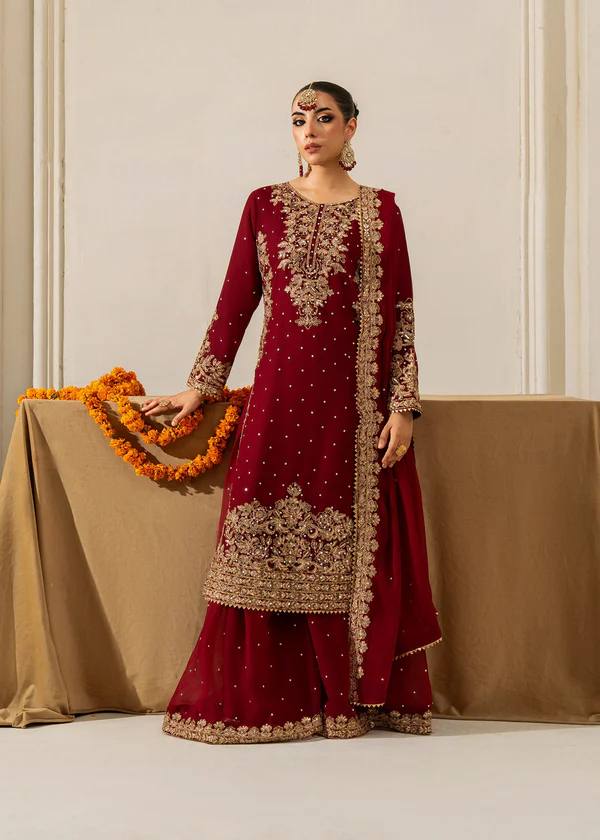 Faux Georgette Red Color Sequence Work Palazzo Suit