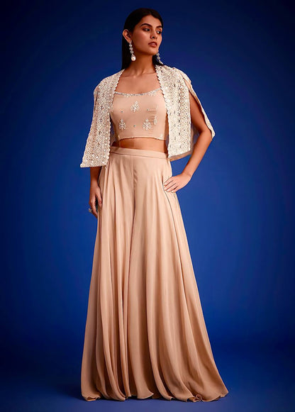 Stylish Pista Georgette Mirror Work Palazzo With Koti