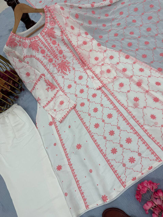 Roman Silk Embroidered Peach Color Palazzo Suit