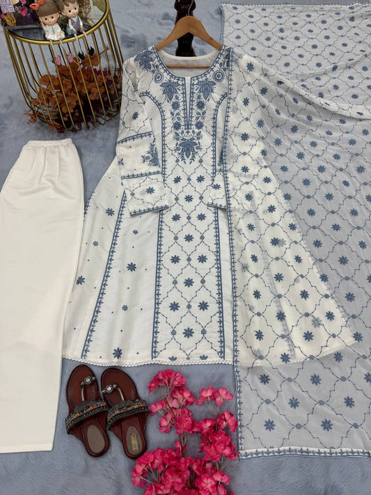 Roman Silk Embroidered Gray Color Palazzo Suit