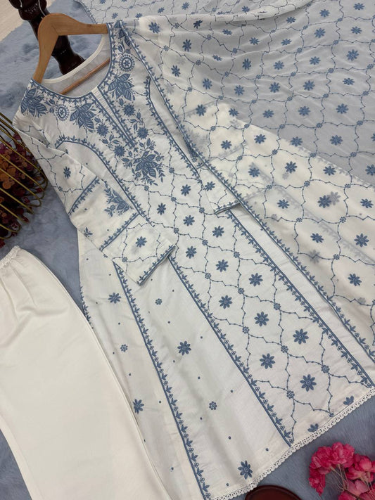 Roman Silk Embroidered Gray Color Palazzo Suit