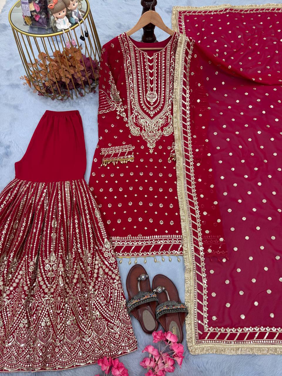 Pink Color Heavy Work Flattering Sharara Suit