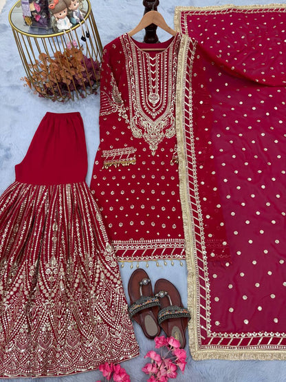 Pink Color Heavy Work Flattering Sharara Suit