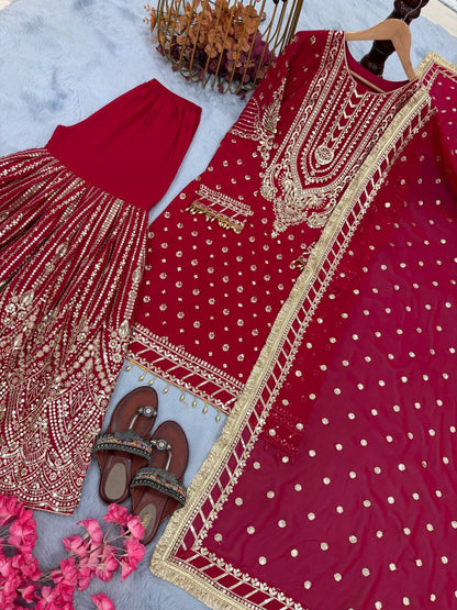 Pink Color Heavy Work Flattering Sharara Suit