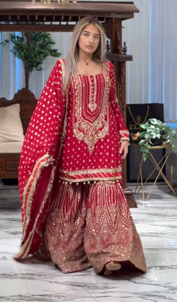 Pink Color Heavy Work Flattering Sharara Suit